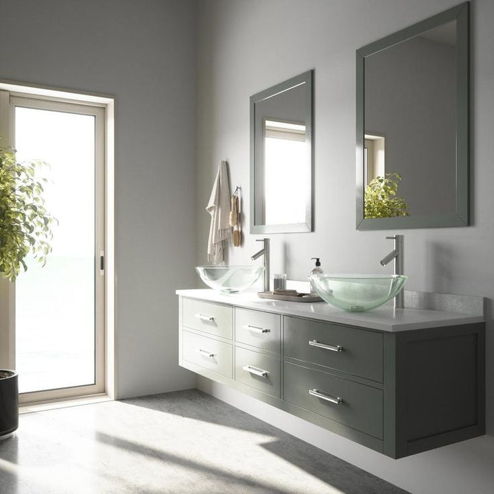 VIGO Glass Vessel Bathroom Sink in Clear Crystalline and Dior Vessel Faucet Set in Brushed Nickel
