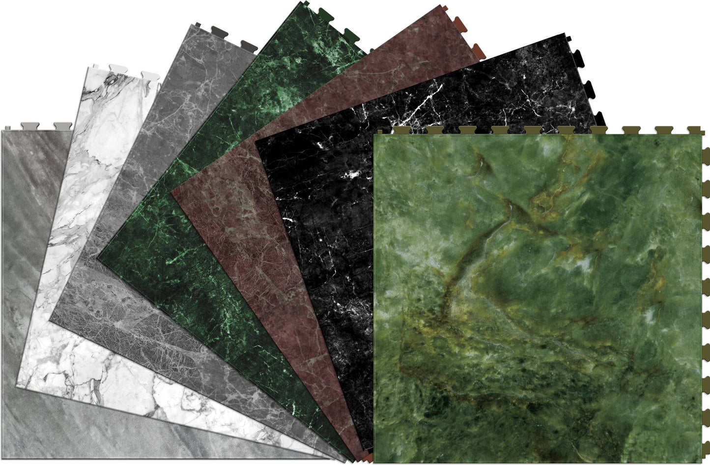 Perfection Floor Tile Gemstone Collection Emerald Marble/Satin 20-in x 20-in Water-Resistant Interlocking Luxury Vinyl Tile Flooring, 16.7-sq ft Carton