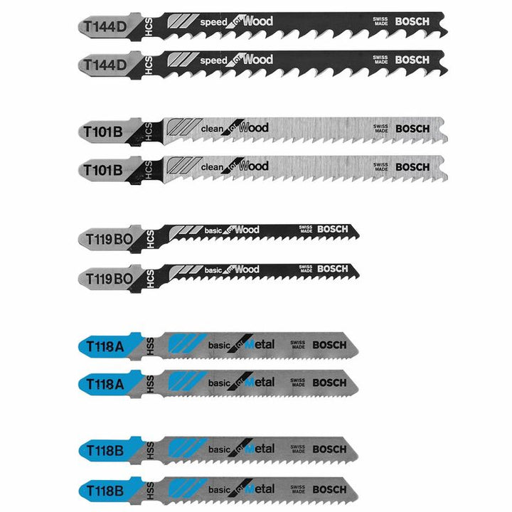 Bosch 10-Pack T-shank High-carbon Steel Jigsaw Blade Set