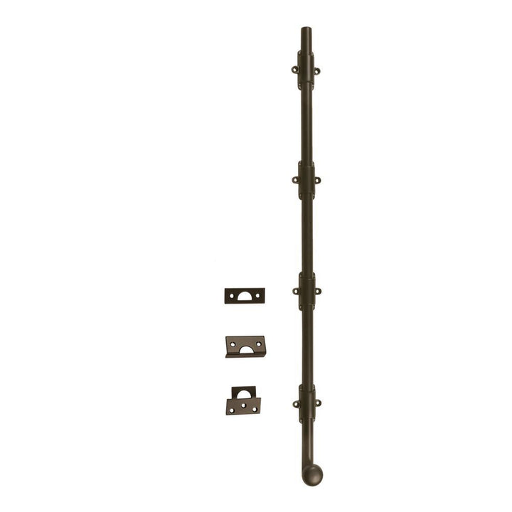 24 in. Solid Brass Oil-Rubbed Bronze Heavy-Duty Surface Bolt with Round Knob - Super Arbor
