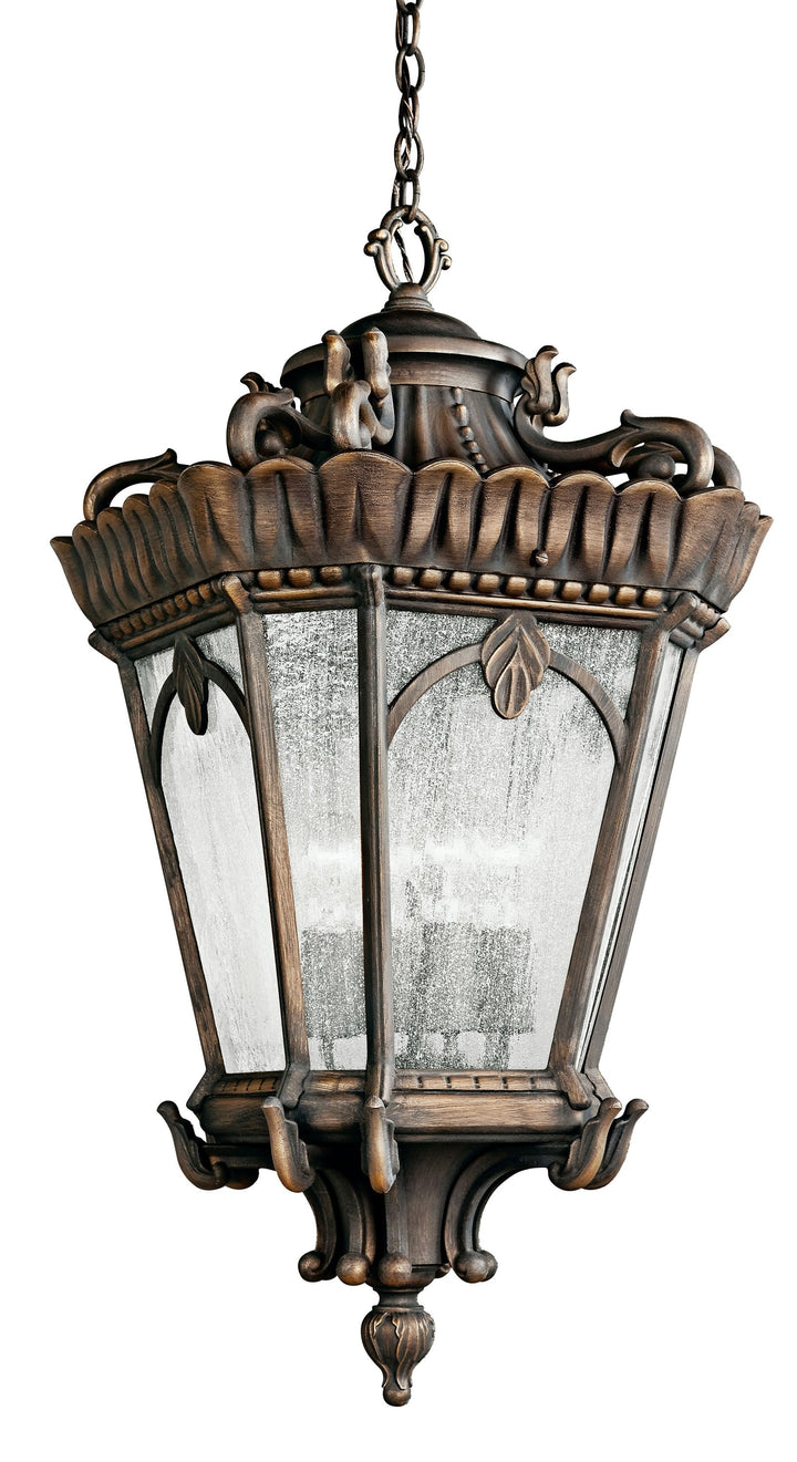 Kichler Tournai 4-Light Londonderry Traditional Seeded Glass Lantern Large Outdoor Hanging Pendant Light