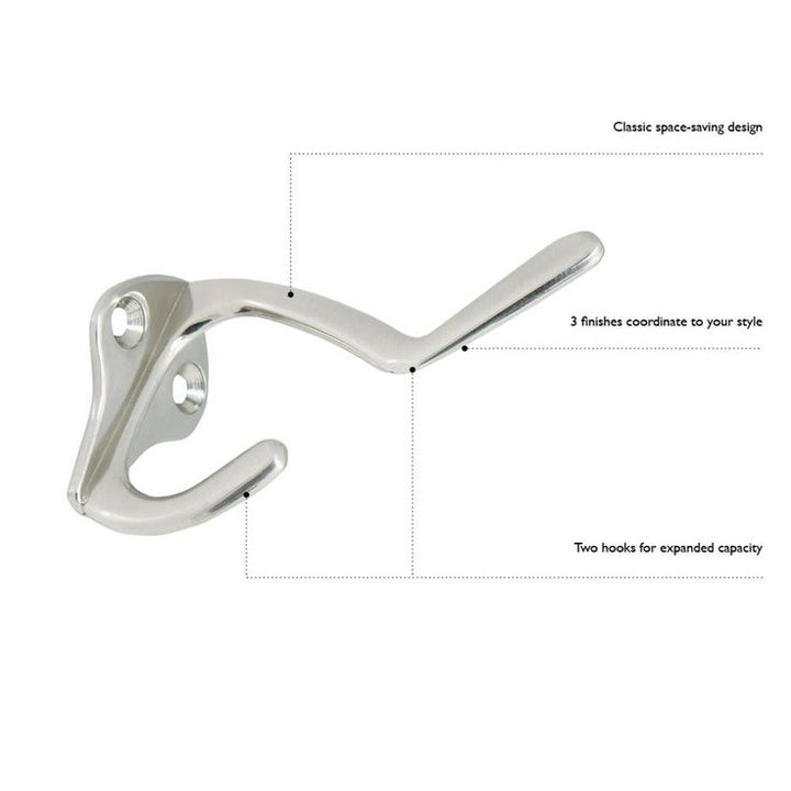 3 in. Satin Nickel Double Hat and Coat Hook (5 per Pack)