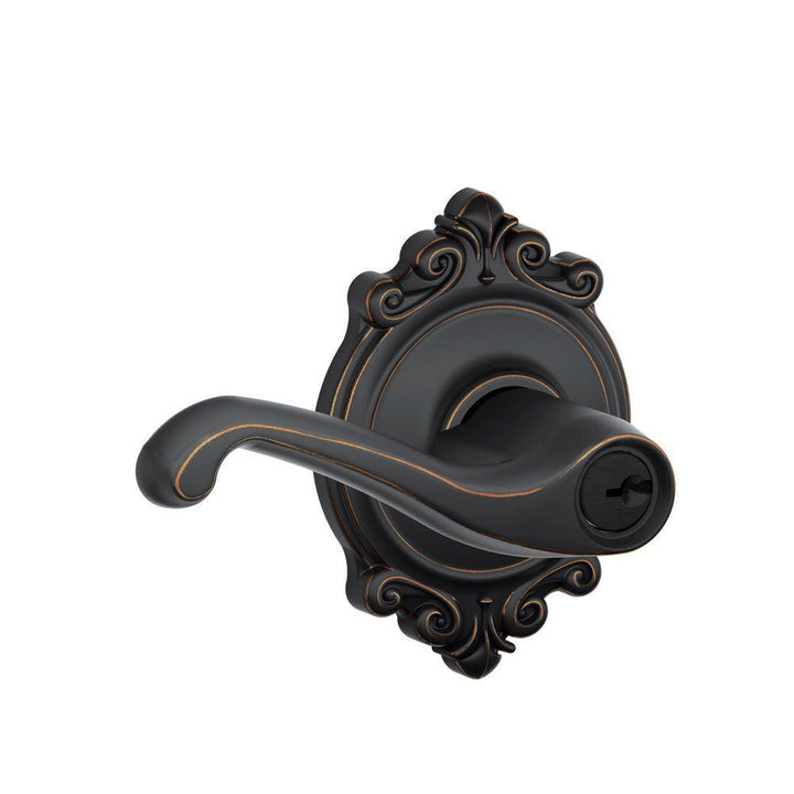 Flair Aged Bronze Keyed Entry Door Lever with Brookshire Trim - Super Arbor