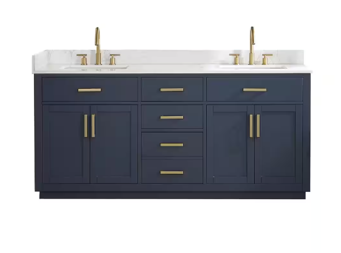 Gavino 72 in. W x 22 in. D x 34 in. H Bath Vanity in Royal Blue with Grain White Composite Stone Top