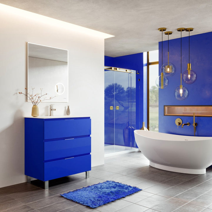 Eviva Malmo 32"W x 14"D Blue Bathroom Vanity with White Porcelain Countertop and Integrated Sink