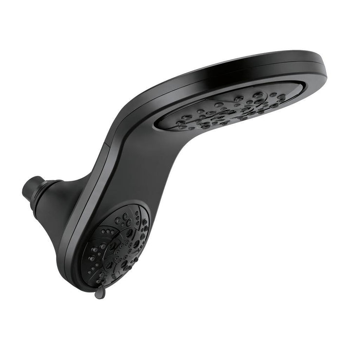 HydroRain Two-in-One 5-Spray 6 in. Double Wall Mount Fixed H2Okinetic Shower Head in Matte Black - Super Arbor