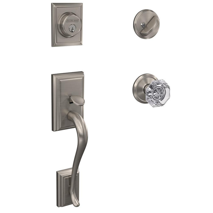 Custom Addison Satin Nickel Single Cylinder Door Handleset with Alexandria Glass Door Knob - Super Arbor