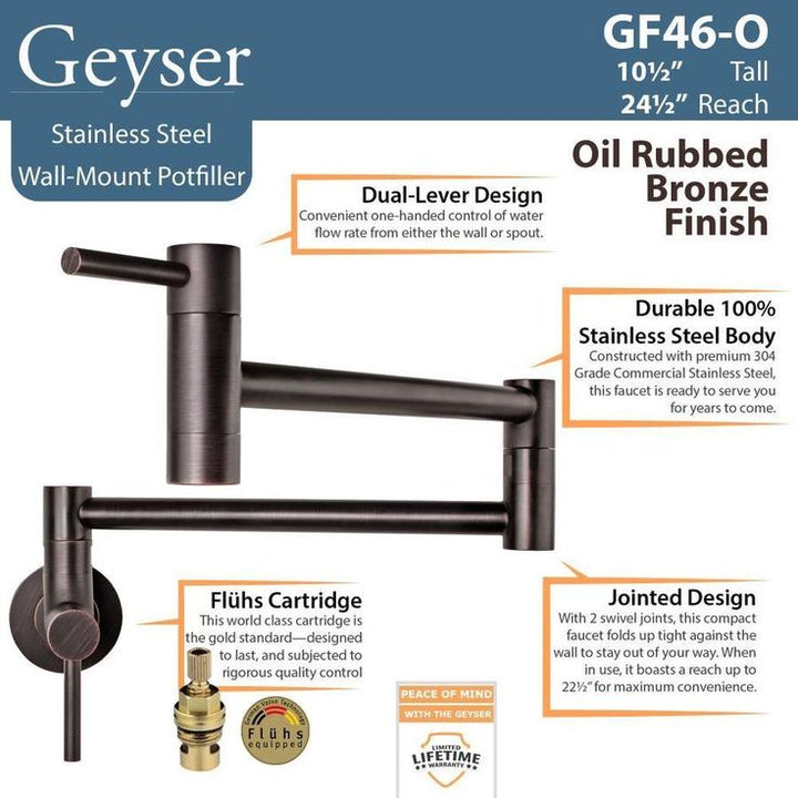 Ticor Andorra Oil-Rubbed Bronze 2-Handle Wall-Mount Pot Filler Handle Kitchen Faucet