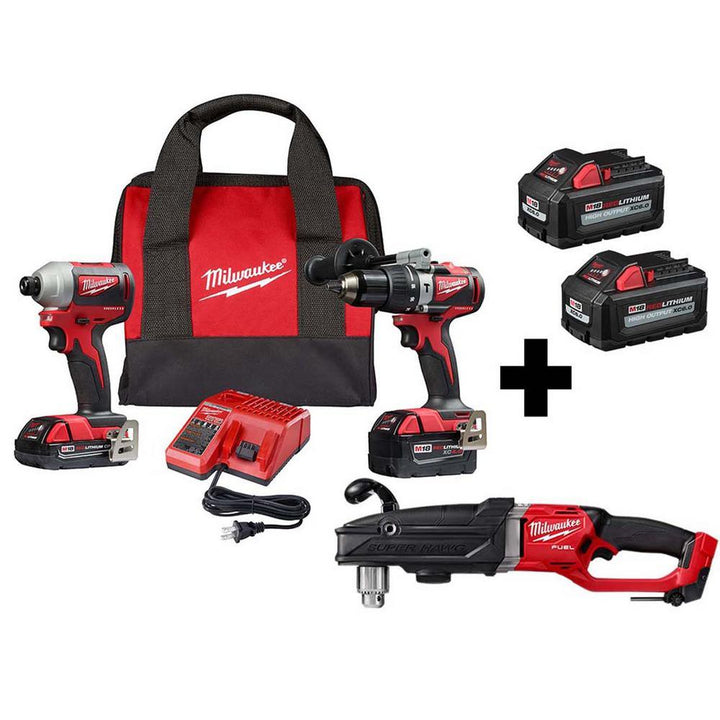 M18 18-Volt Lithium-Ion Brushless Cordless Hammer Drill/Impact/ Right Angle Drill Combo Kit (3-Tool) with 4-Batteries - Super Arbor