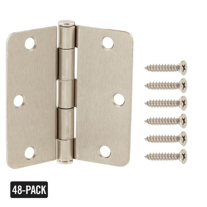 3-1/2 in. x 1/4 in. Radius Satin Nickel Door Hinge Value Pack (48-Pack)