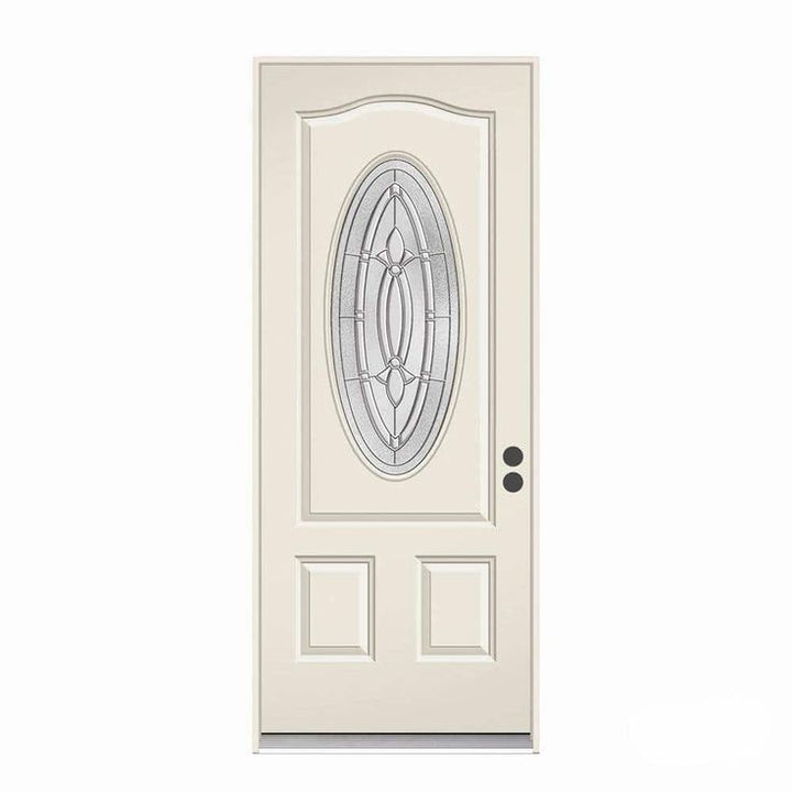 36 in. x 80 in. 3/4 Oval Lite Blakely Primed Steel Prehung Left-Hand Inswing Front Door