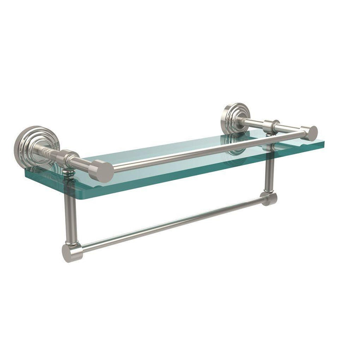 16 in. L x 5 in. H x 5 in. W Clear Glass Bathroom Shelf with Towel Bar in Polished Nickel - Super Arbor