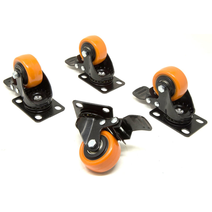 WEN 2 in. 155 lbs Capacity Polyurethane Double-Bearing Swivel Plate Casters with Brake, 4-Pack