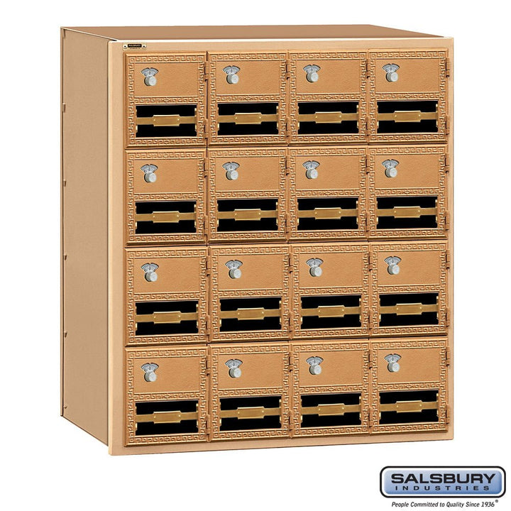 Brass Mailbox with 16 Combination Lock Doors - Rear Loading