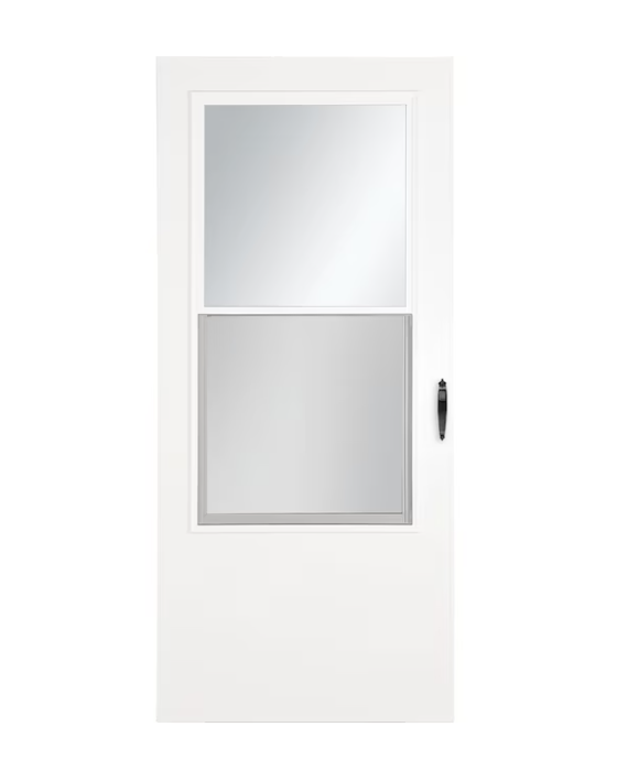 LARSON Bismarck 30-in x 81-in White Mid-view Fixed Screen Wood Core Storm Door with Black Handle