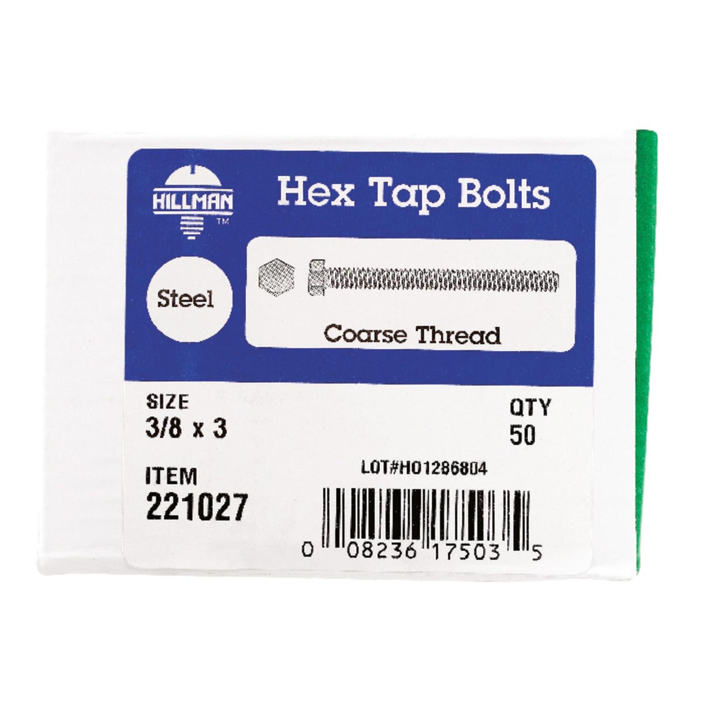 Hillman 3/8 in. Diameter x 3 in. Length Zinc-Plated Steel Hex Tap Bolts, 50-Pack