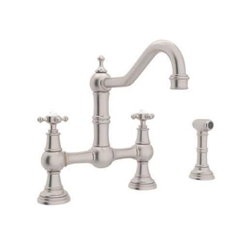 Rohl Perrin and Rowe Satin Nickel 2-Handle Deck-Mount Bridge Handle Kitchen Faucet