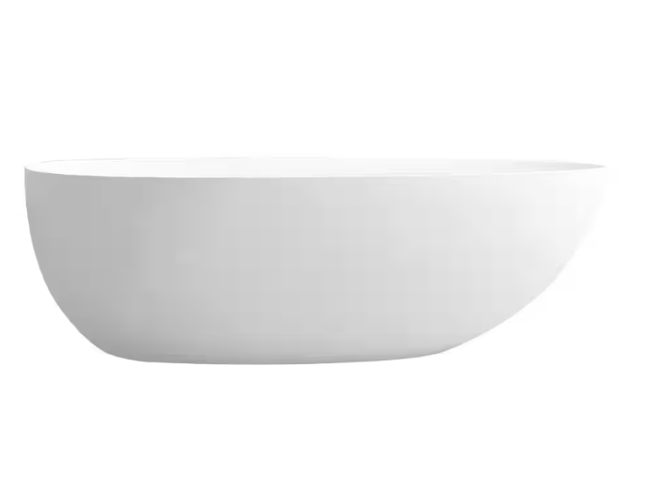 70.86 in. Stone Resin Flatbottom Solid Surface Freestanding Not Whirlpool Soaking Bathtub in White with Drain