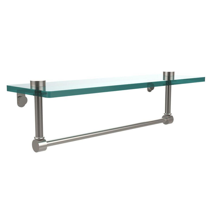 16 in. L x 5 in. H x 5 in. W Clear Glass Vanity Bathroom Shelf with Towel Bar in Satin Nickel - Super Arbor