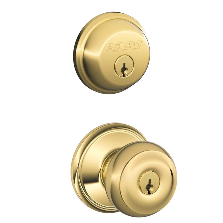 Schlage Georgian Bright Brass Knob and Single Cylinder Deadbolt, ANSI Grade 2, Fits 1-3/8 to 1-3/4 in. Doors