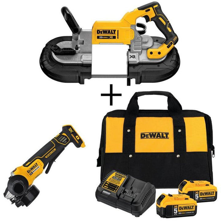 20-Volt MAX Li-Ion Cordless Band Saw (Tool-Only) with 4-1/2 in. Grinder (Tool-Only), 2 Battery 5 Ah, Charger and Kit Bag