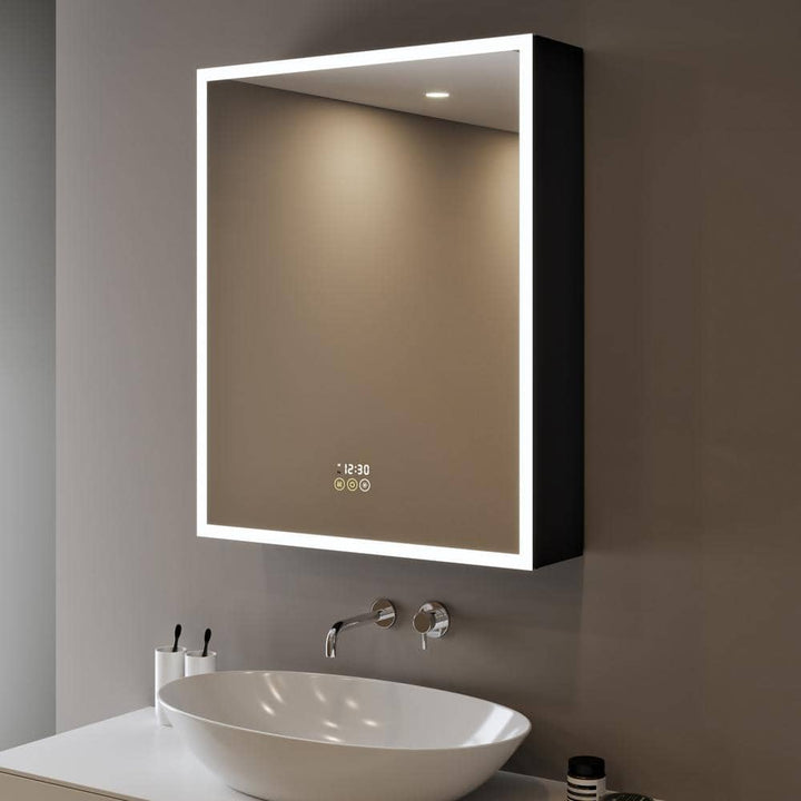 HBEZON Flora 24 in. W x 30 in. H Rectangular Aluminum LED Dimmable Medicine Cabinet with Mirror, Interior Lighting, Left Hinge