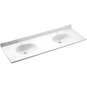 Ellipse 61 in. W x 22 in. D Solid Surface Double Sink Vanity Top in White