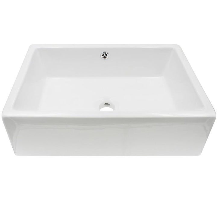 Novatto Rectangular Porcelain Vessel Sink in White wtih Overflow Drain in Matte Black