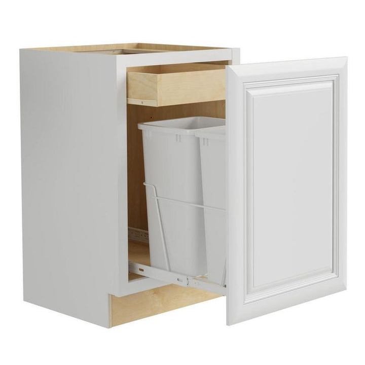 Brookfield Assembled 18x34.5x24 in. Plywood Mitered Double Wastebasket Base Kitchen Cabinet in Painted Pacific White