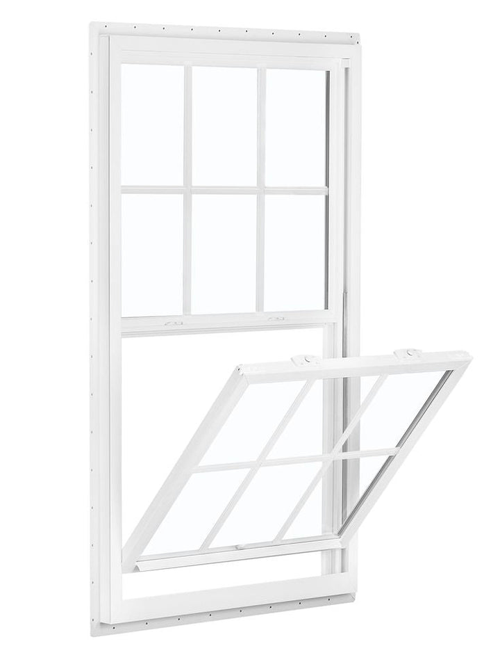 RELIABILT 150 Series New Construction 31-1/2-in x 59-1/2-in x 3-1/4-in Jamb White Vinyl Low-e Argon Single Hung Window with Grids Half Screen Included