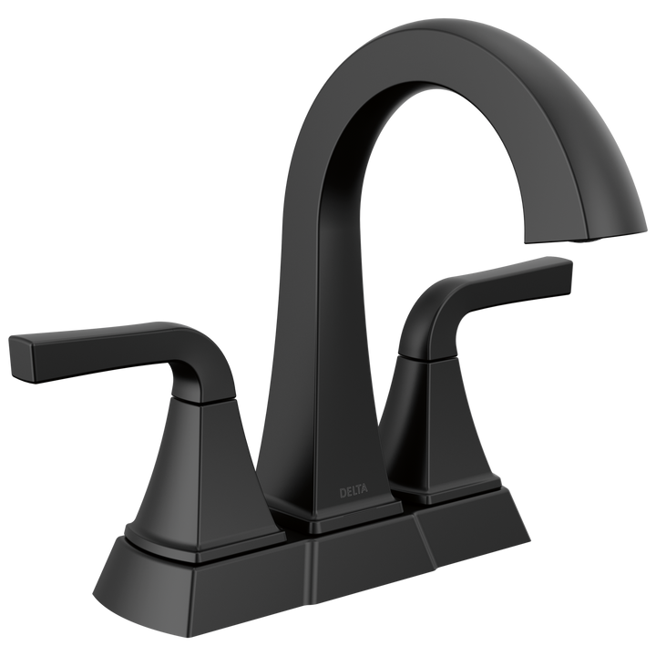 Delta Sandover Matte Black 2-Handle 4-in Centerset WaterSense Bathroom Sink Faucet with Drain