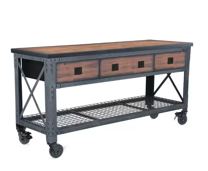 72 in. x 24 in. 3-Drawers Rolling Industrial Mobile Workbench Cabinet and Wood Top
