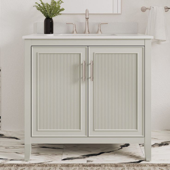 Style Selections Alaia 36-in Muse Gray Undermount Single Sink Bathroom Vanity with White Engineered Stone Top