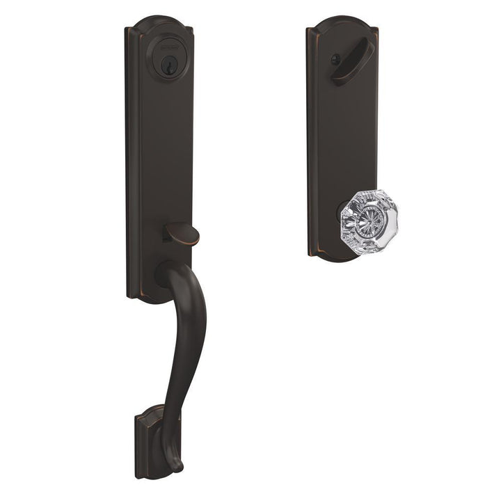Custom Camelot Aged Bronze 3/4 Trim Single Cylinder Door Handleset with Alexandria Glass Door Knob - Super Arbor