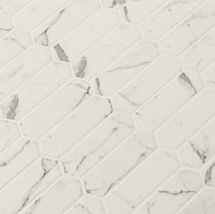 Statuario Celano Picket 9.84 in. x 14.13 in. Matte Glass Mesh-Mounted Mosaic Tile (0.97 sq. ft./Each)