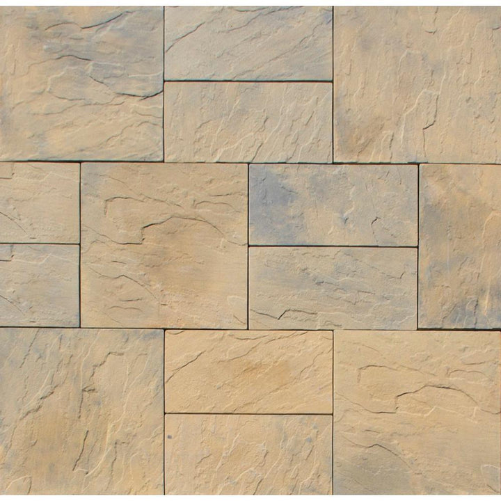Patio-on-a-Pallet 10 ft. x 10 ft. Concrete Tan Variegated Basket weave Yorkstone Paver (37 Pieces/100 Sq. Ft) - Super Arbor