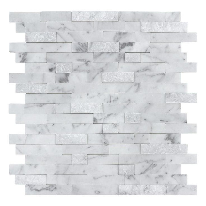 MTO0213 Peel and Stick Classic Linear White Gray Carrara Marble Mosaic Tile