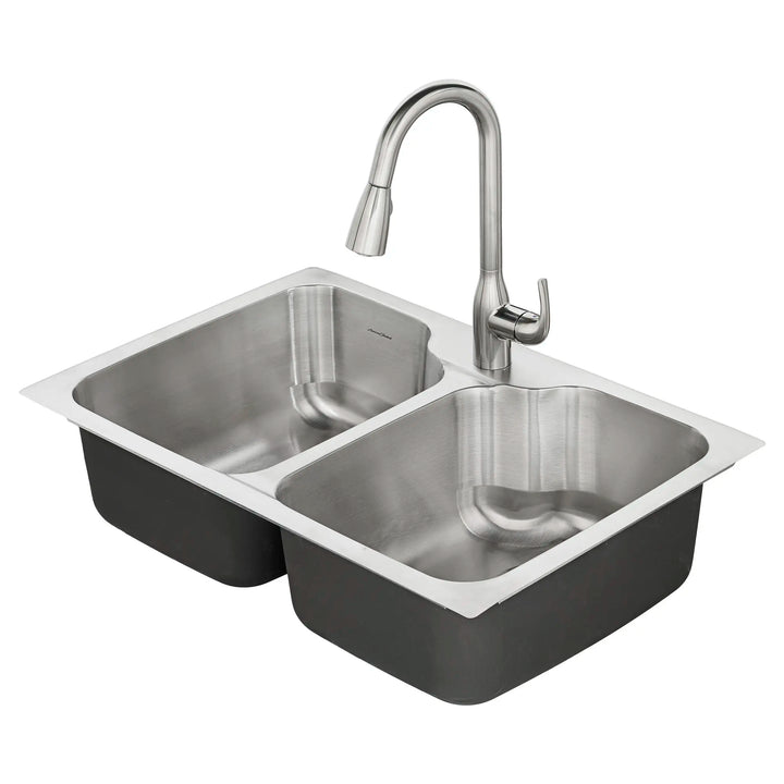 American Standard Tulsa 33-in x 22-in Stainless Steel Double Equal Bowl Dual-Mount 1-Hole Kitchen Sink All-in-One Kit