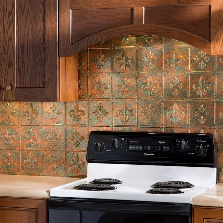 Fasade 18in x 24in Fleur-de-lis Copper Fantasy Backsplash Panel 5pk