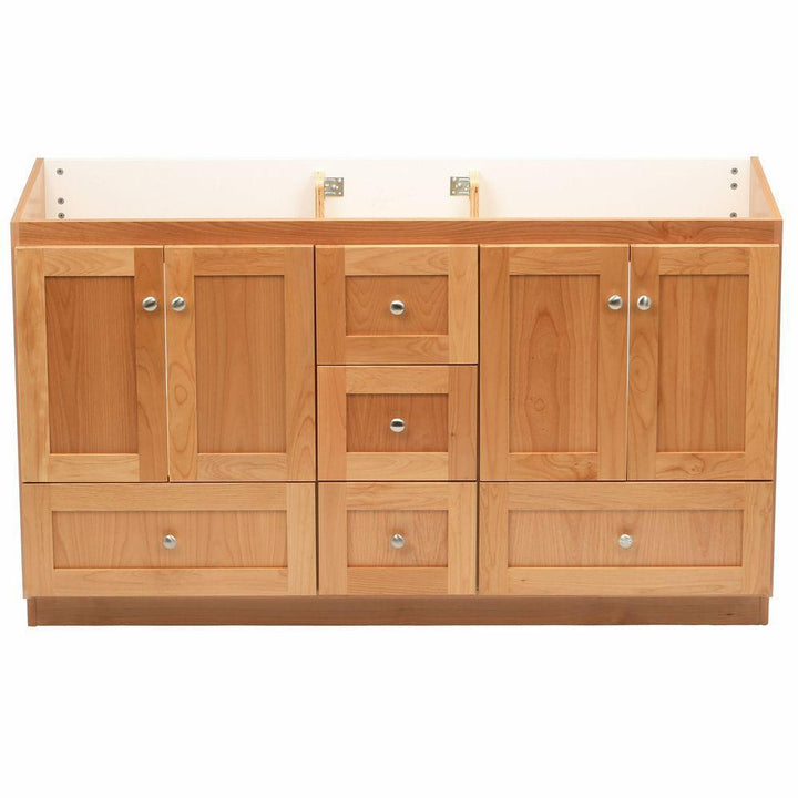 Shaker 60 in. W x 21 in. D x 34.5 in. H Vanity for Double Basins Cabinet Only in Natural Alder - Super Arbor