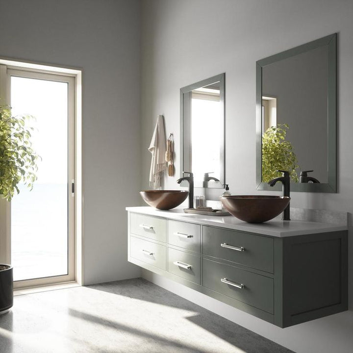 VIGO Glass Vessel Bathroom Sink in Russet and Linus Faucet Set in Antique Rubbed Bronze