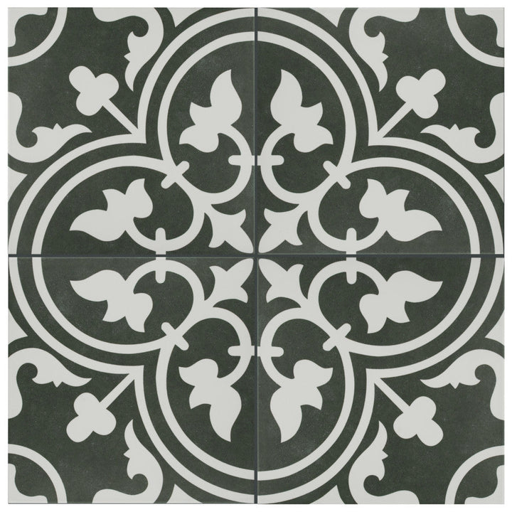 Merola Tile Arte Black Encaustic 9-3/4 in. x 9-3/4 in. Porcelain Floor and Wall Tile (11.11 sq. ft. / Case)