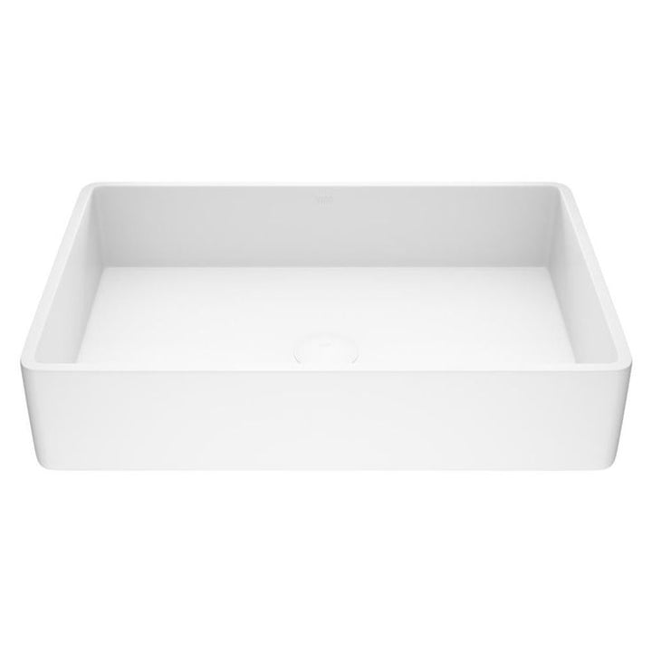 VIGO Magnolia Handmade Countertop White Matte Stone Rectangle Vessel Bathroom Sink in Matte White