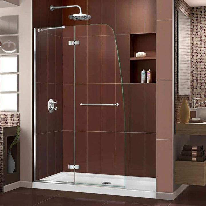 DreamLine Aqua Ultra 45 in. W x 72 in. H Semi-Frameless Hinged Shower Door, Brushed Nickel