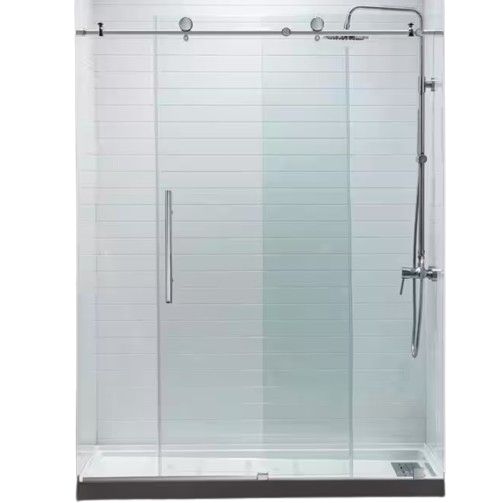 WOODBRIDGE 60 in. W x 76 in. H Sliding Frameless Shower Door with Soft-Close System, 3/8 in. Clear Glass, Brushed Nickel