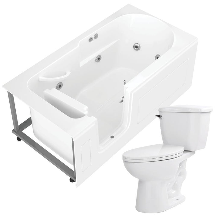 Step In 59.6 in. Walk-In Whirlpool Bathtub in White with 1.28 GPF Single Flush Toilet - Super Arbor