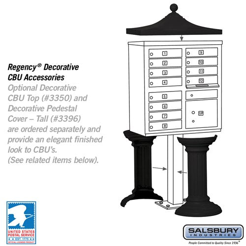 12-Door Cluster Box Unit with Parcel Locker in Black with USPS Access