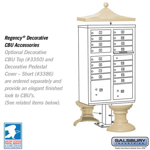 Cluster Box Unit with 16 Doors and 2 Parcel Lockers in Sandstone with USPS Access