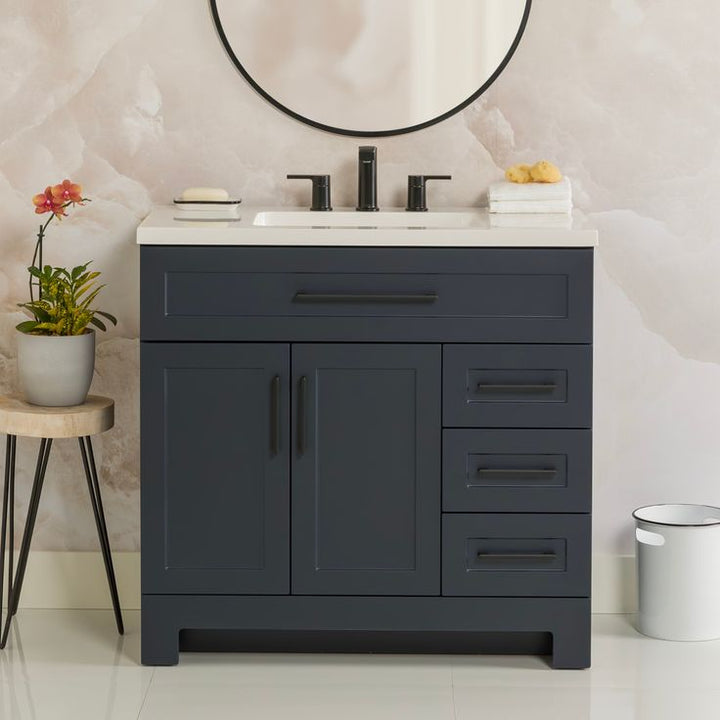Style Selections Cauley 36-in Deep Blue Single Sink Bathroom Vanity with White Cultured Marble Top