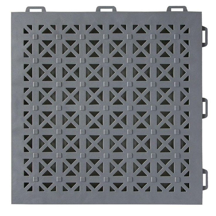 Greatmats StayLock Perforated Gray 12 in. x 12 in. x 0.56 in. PVC Plastic Interlocking Outdoor Floor Tile (Case of 26)